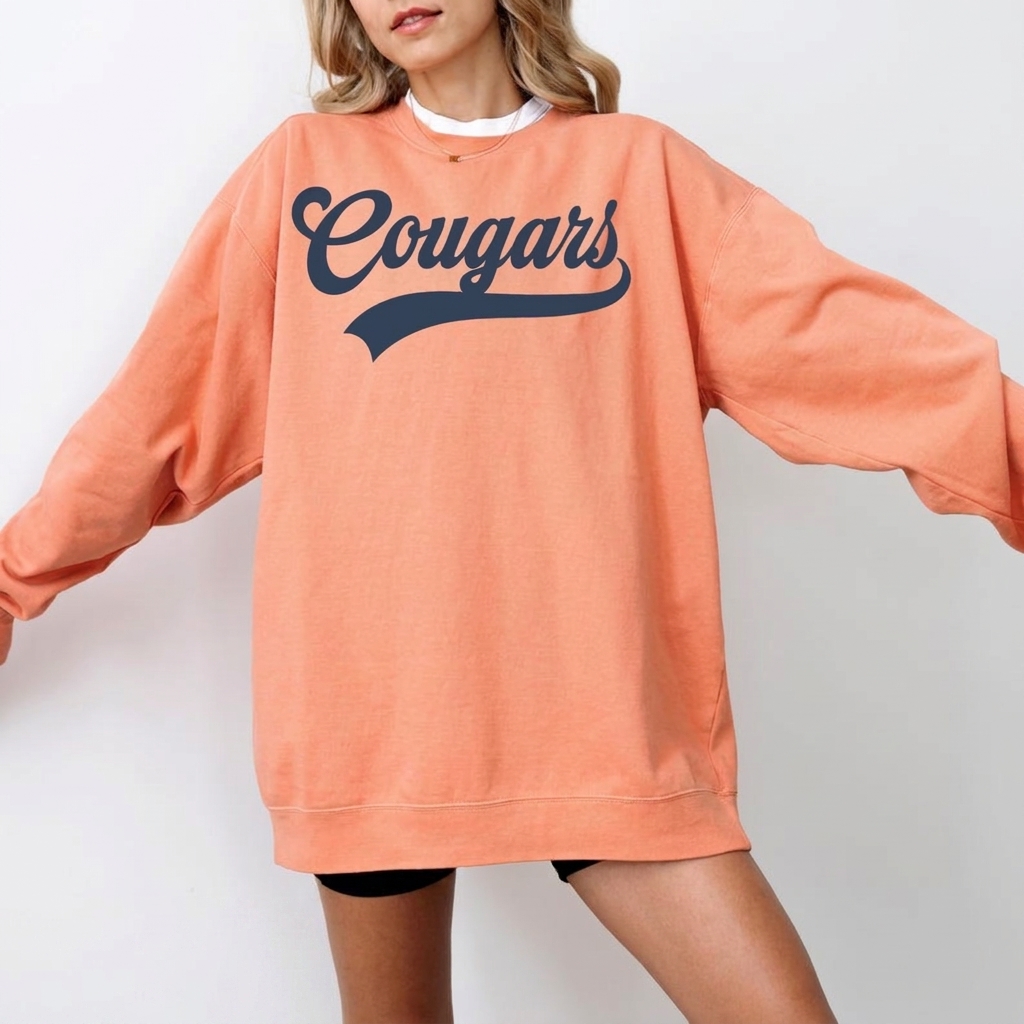 Custom Tail Sweep Mascot Sweatshirt Retro Cursive Game Day Crewneck