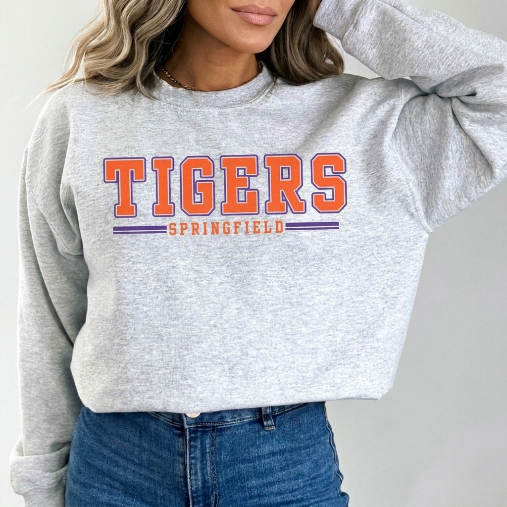 Custom Mascot Sweatshirt Personalized Team Name and City Two Line Graphic Game Day College Crewneck