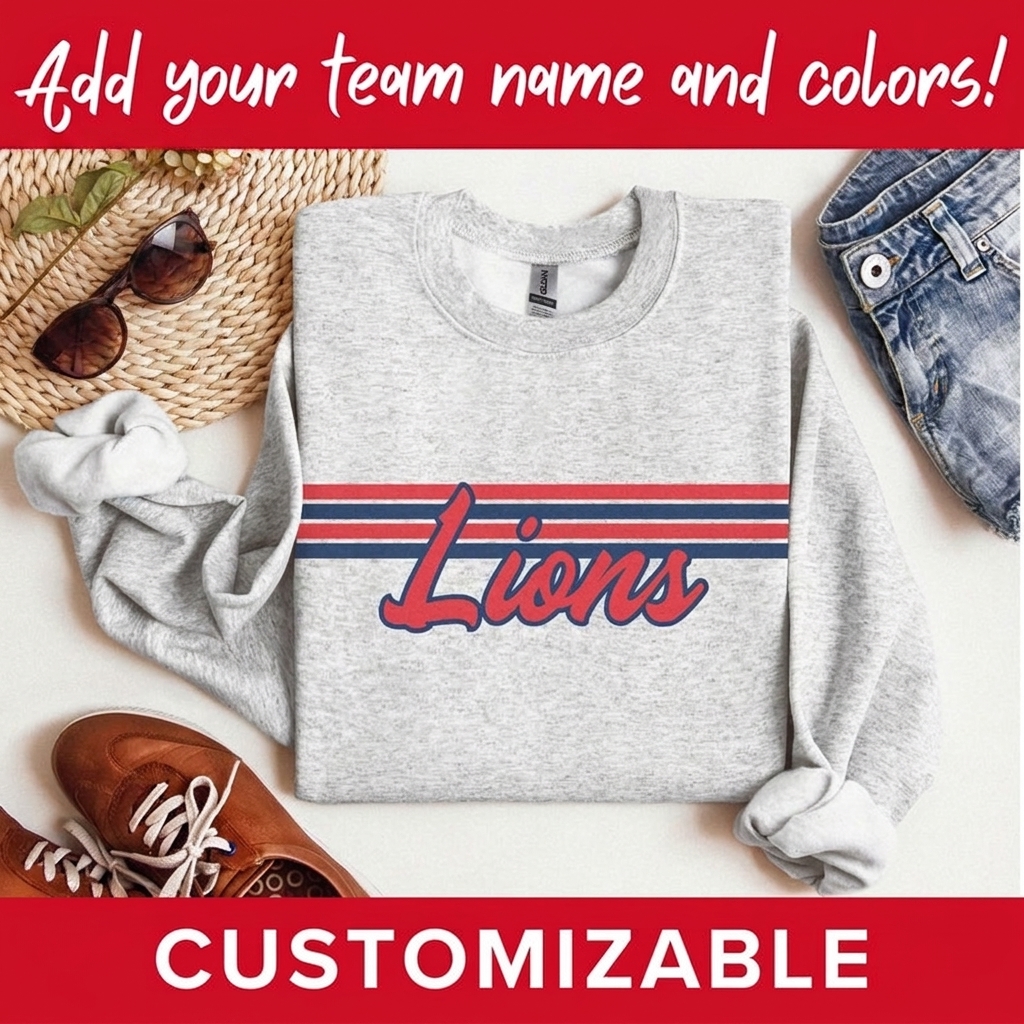 Custom Mascot Retro Stripe Sweatshirt Personalized School Team Game Day Apparel