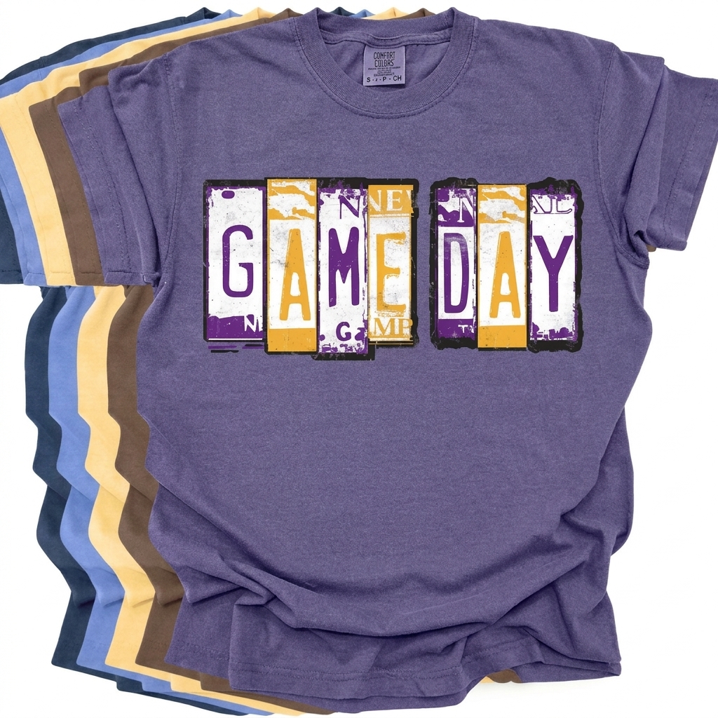 Custom Game Day License Plate Graphic Sweatshirt Vintage License Plate Lettering Game Day Sports Fan Apparel
