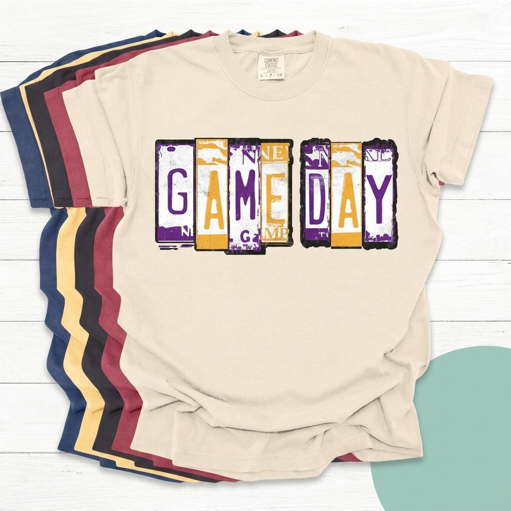 Custom Game Day License Plate Graphic Sweatshirt Vintage License Plate Lettering Game Day Sports Fan Apparel