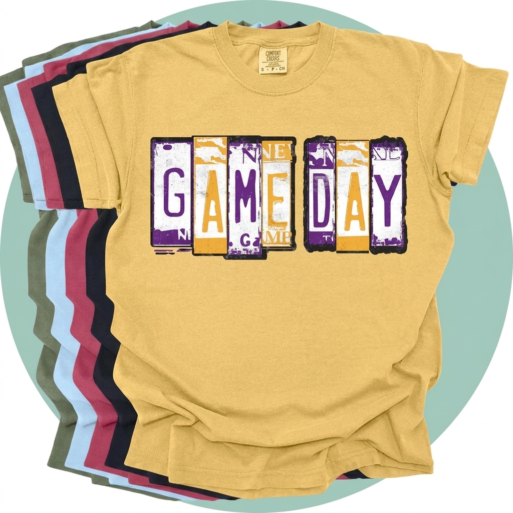 Custom Game Day License Plate Graphic Sweatshirt Vintage License Plate Lettering Game Day Sports Fan Apparel