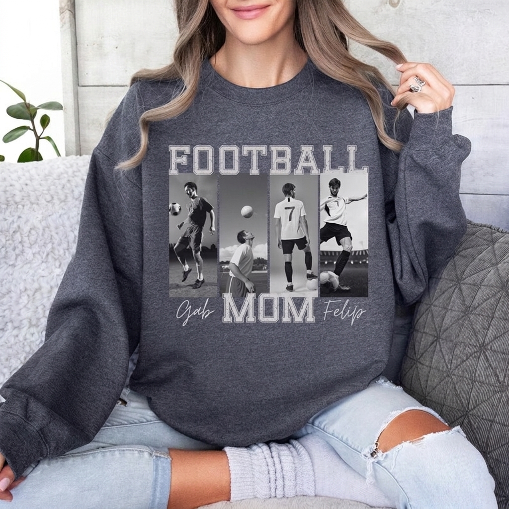Custom Photo Sports Mom Sweatshirt Personalized Player Picture Collage Game Day Custom Name Apparel