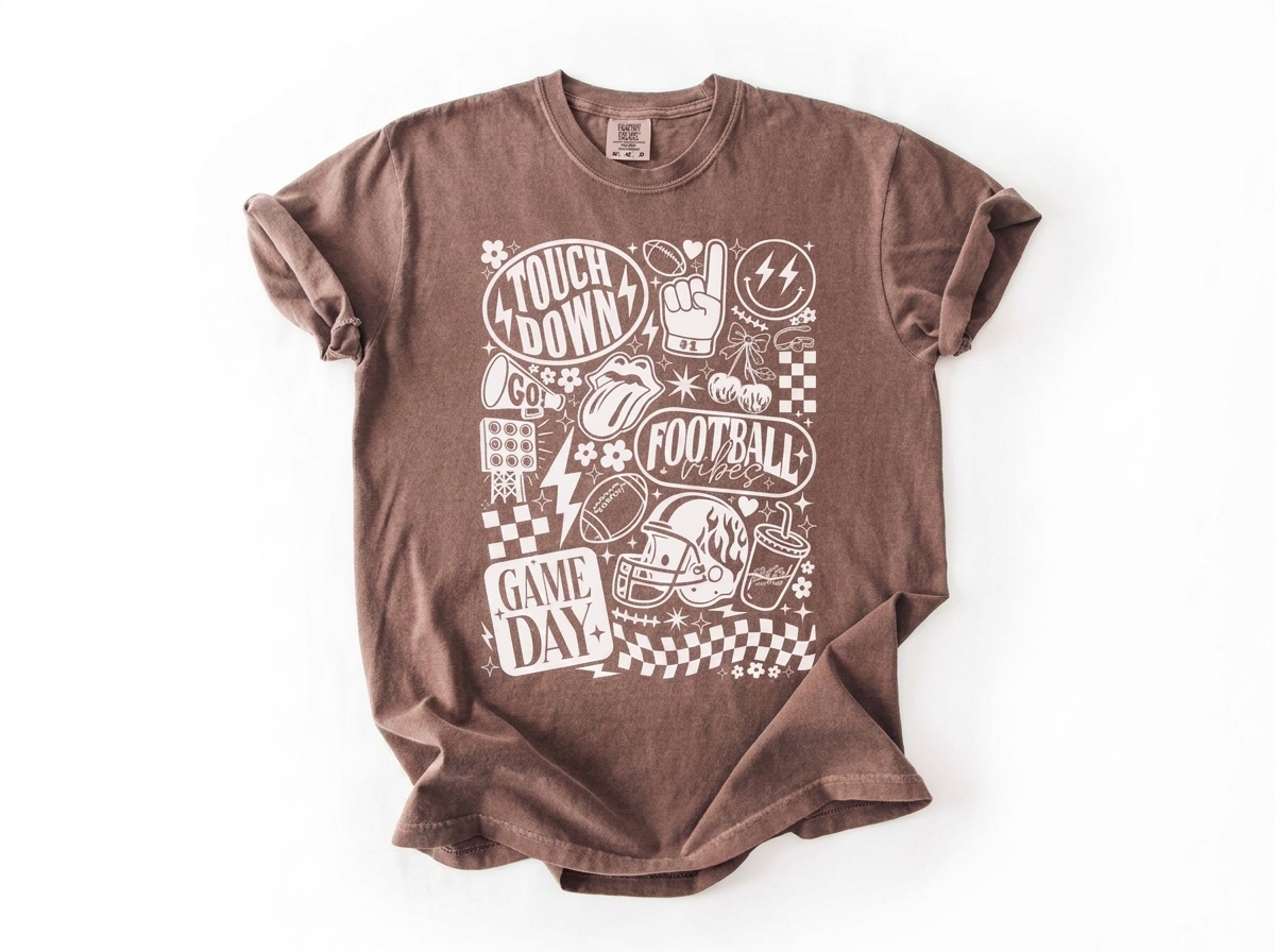 Football Vibes Doodle Sweatshirt Retro Game Day Collage Heat Transfer Shirt