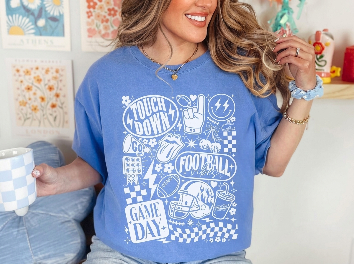 Football Vibes Doodle Sweatshirt Retro Game Day Collage Heat Transfer Shirt