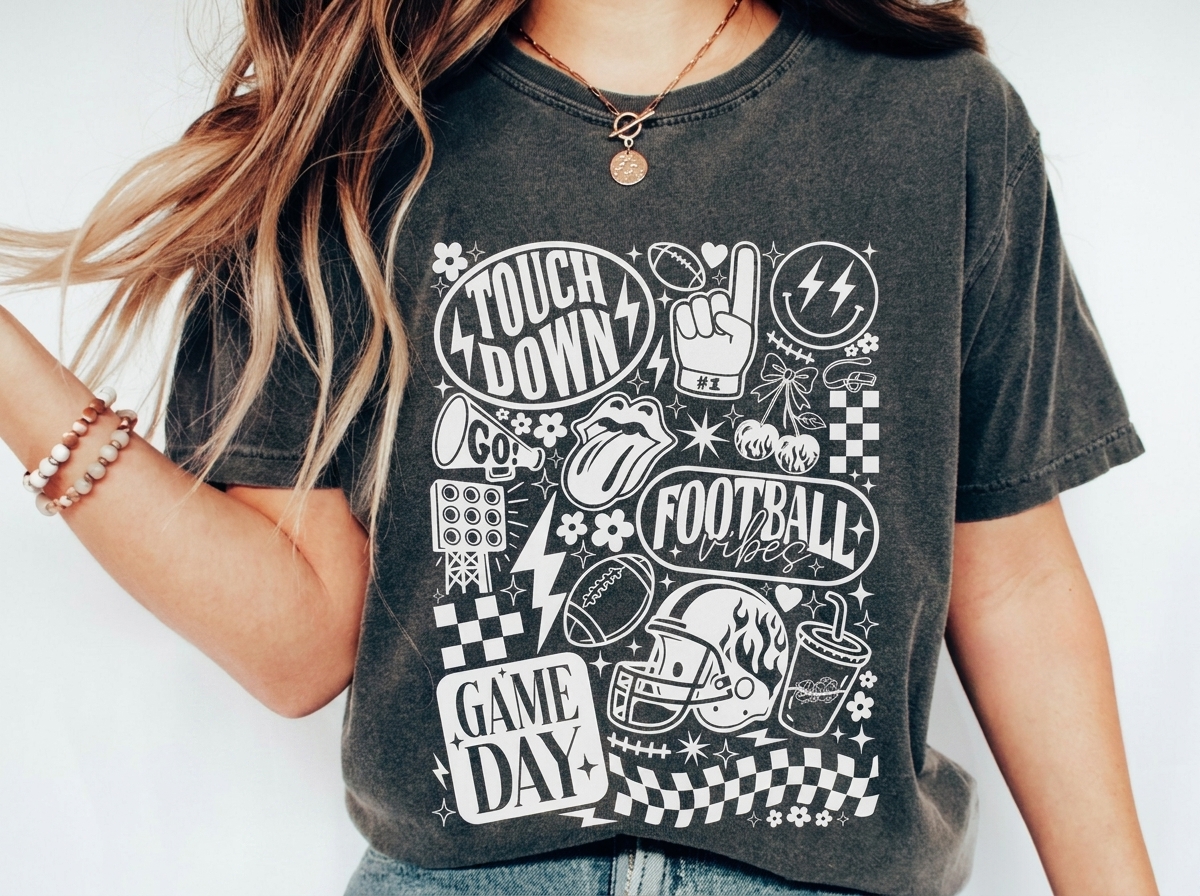 Football Vibes Doodle Sweatshirt Retro Game Day Collage Heat Transfer Shirt