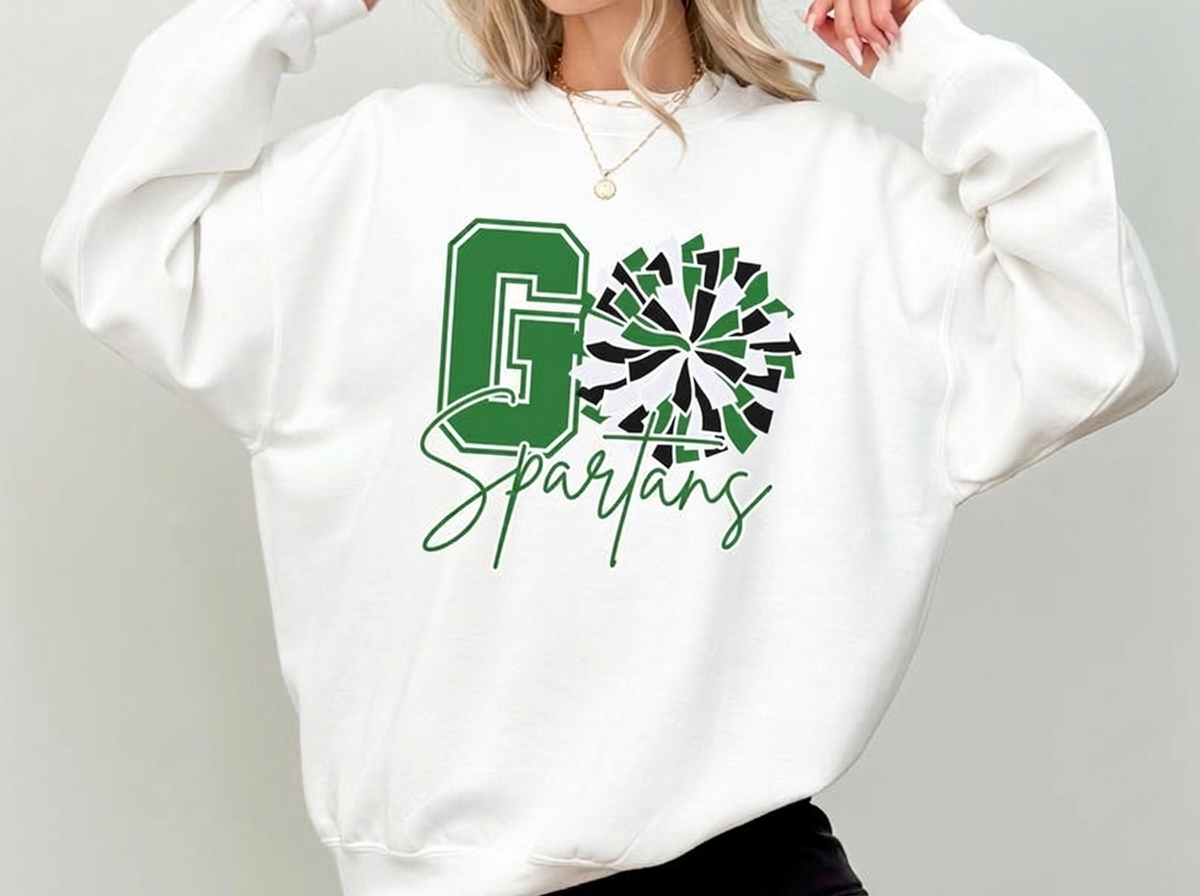 Custom Varsity Initial Cheer Pom Pom Sweatshirt, Personalized Cursive Mascot Cheer Team Bleacher Top