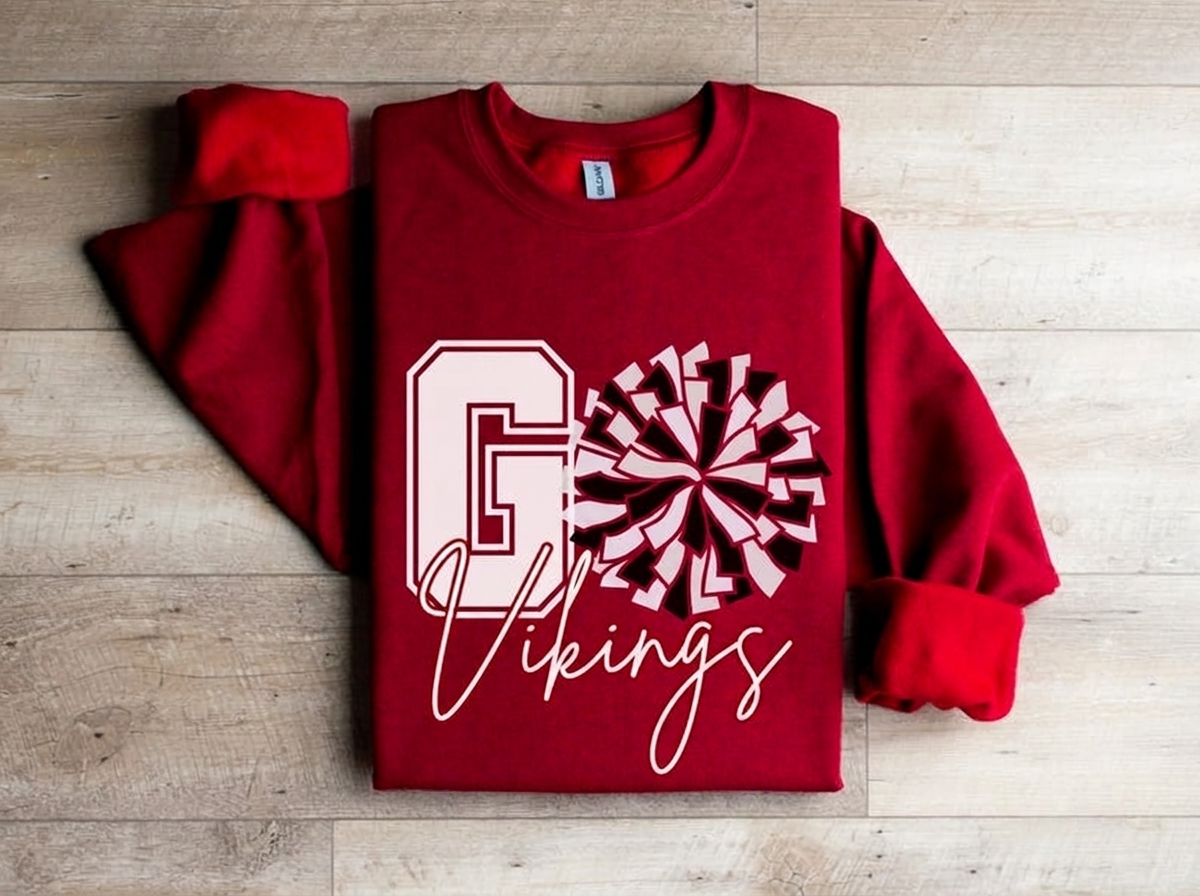 Custom Varsity Initial Cheer Pom Pom Sweatshirt, Personalized Cursive Mascot Cheer Team Bleacher Top