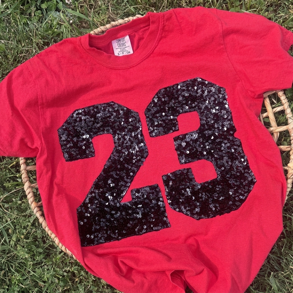 Custom Sequins Patch Player Number Crewneck, Shimmer Jersey Number Stadium Sweatshirt