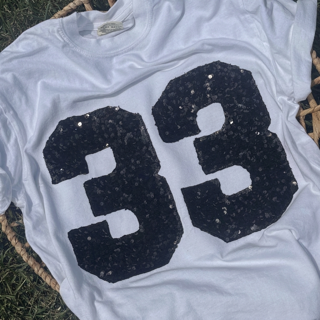 Custom Sequins Patch Player Number Crewneck, Shimmer Jersey Number Stadium Sweatshirt