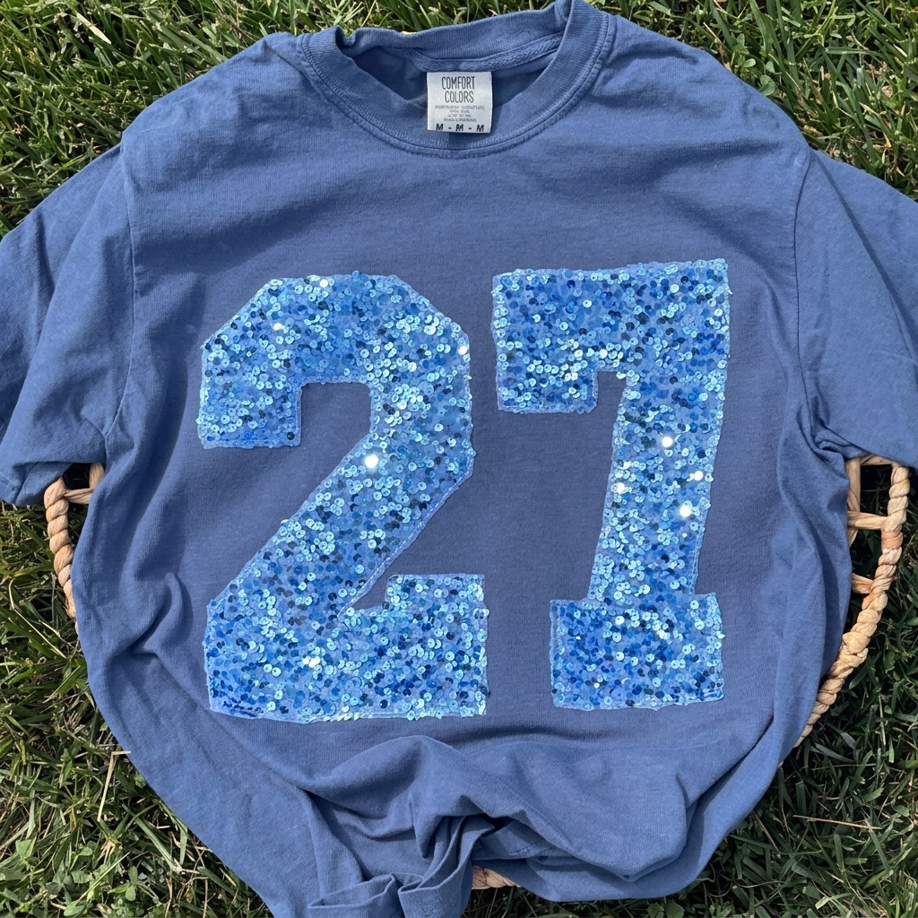 Custom Sequins Patch Player Number Crewneck, Shimmer Jersey Number Stadium Sweatshirt
