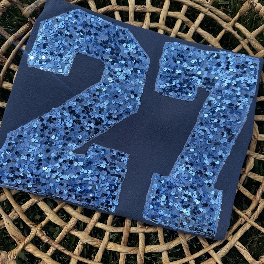 Custom Sequins Patch Player Number Crewneck, Shimmer Jersey Number Stadium Sweatshirt