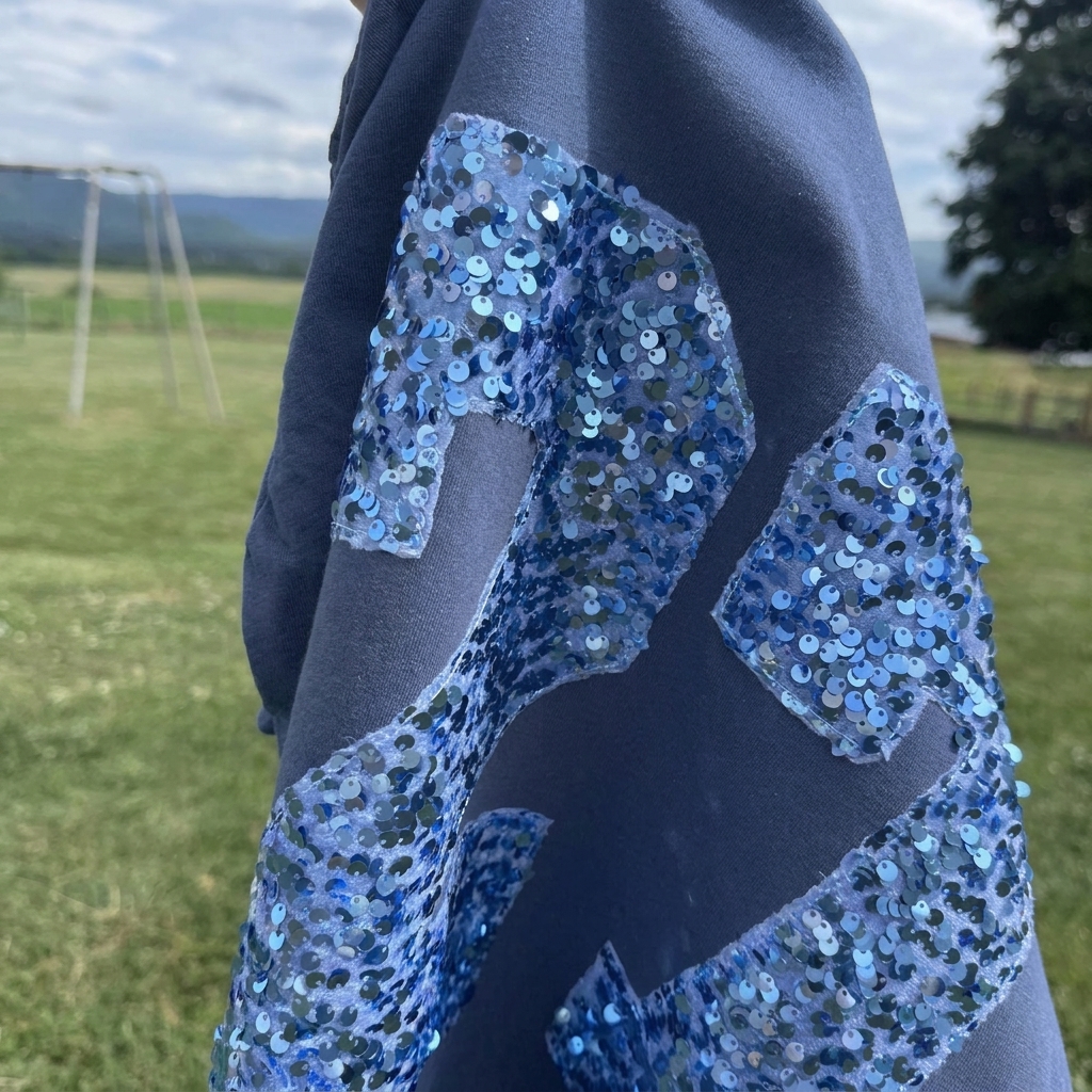 Custom Sequins Patch Player Number Crewneck, Shimmer Jersey Number Stadium Sweatshirt