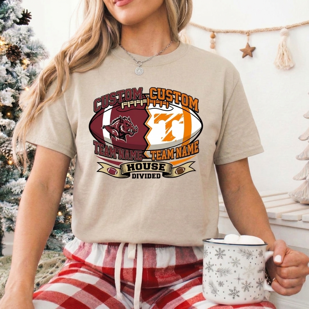 Custom House Divided Football Sweatshirt Personalized Two Team Rivalry Shirt Game Day Rivalry Apparel
