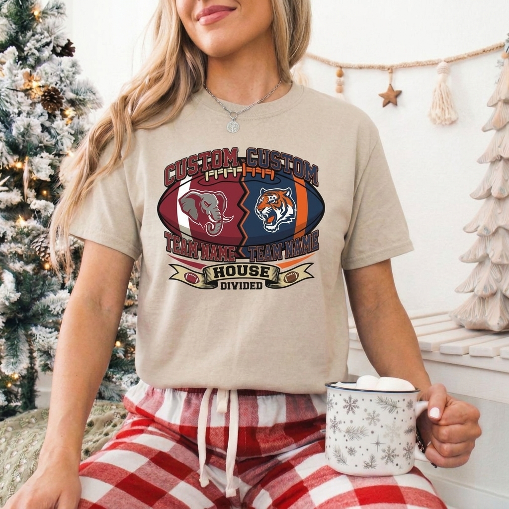 Custom House Divided Football Sweatshirt Personalized Two Team Rivalry Shirt Game Day Rivalry Apparel