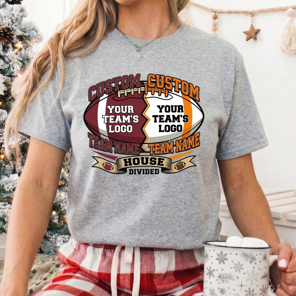 Custom House Divided Football Sweatshirt Personalized Two Team Rivalry Shirt Game Day Rivalry Apparel