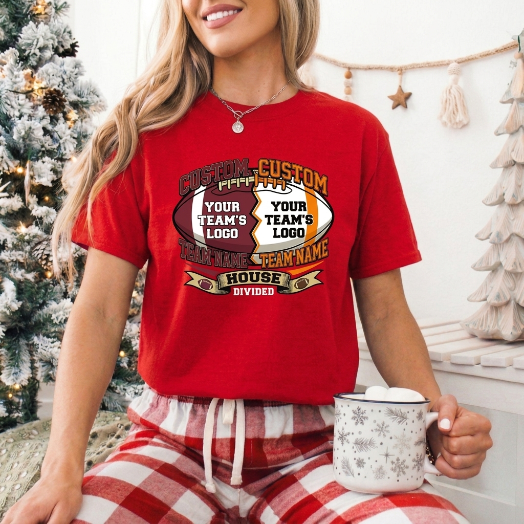 Custom House Divided Football Sweatshirt Personalized Two Team Rivalry Shirt Game Day Rivalry Apparel