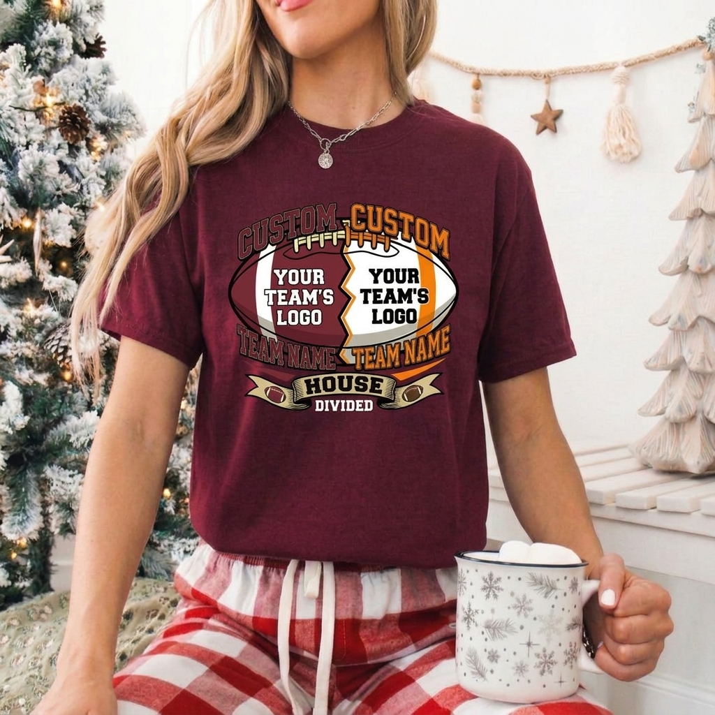 Custom House Divided Football Sweatshirt Personalized Two Team Rivalry Shirt Game Day Rivalry Apparel