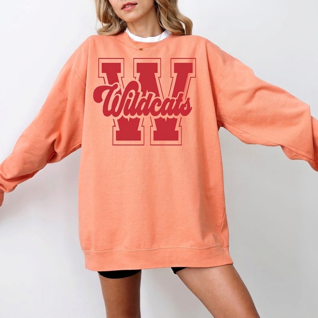Custom Varsity Initial Mascot Sweatshirt Groovy Cursive Team Game Day Crewneck