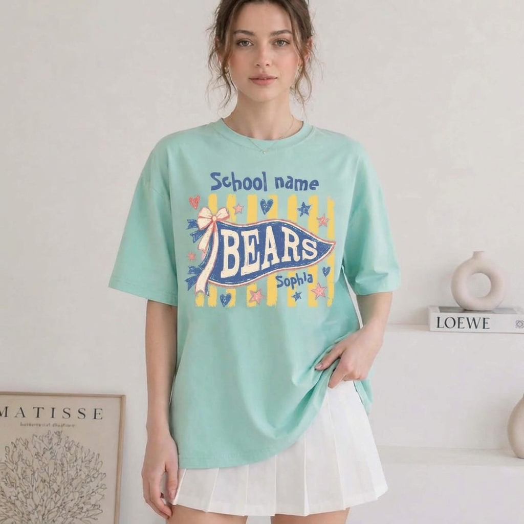 Custom School Mascot Pennant Flag Sweatshirt Vintage Coquette Bow Game Day Custom Name Crewneck