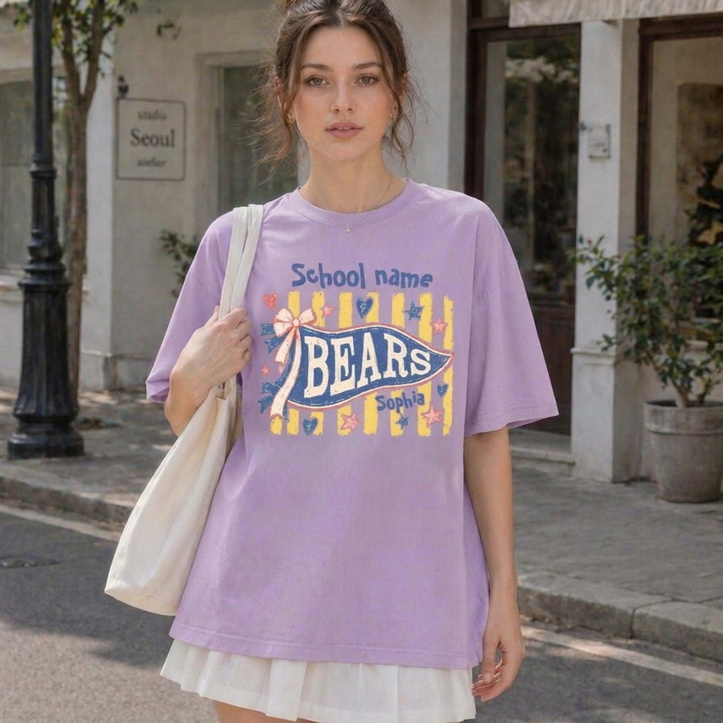 Custom School Mascot Pennant Flag Sweatshirt Vintage Coquette Bow Game Day Custom Name Crewneck