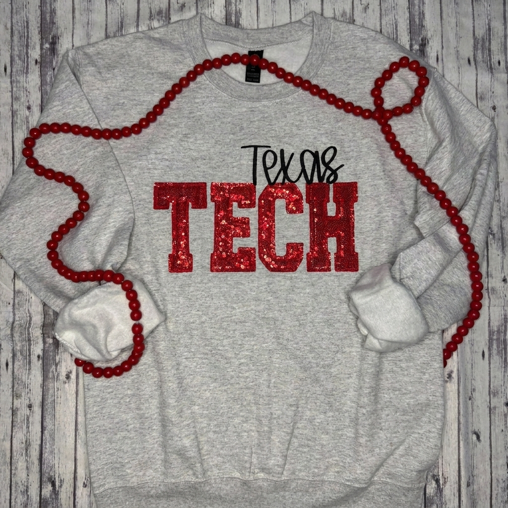 Custom Sequin TECH Letter Sweatshirt Personalized Embroidered Mascot School Spirit Apparel