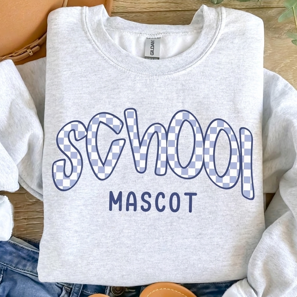 Custom Checkered School Mascot Sweatshirt Preppy Checkered Pattern Game Day College Crewneck