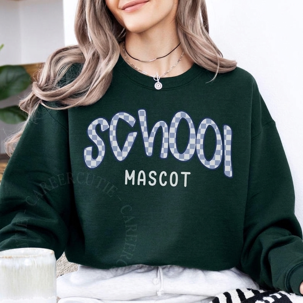 Custom Checkered School Mascot Sweatshirt Preppy Checkered Pattern Game Day College Crewneck
