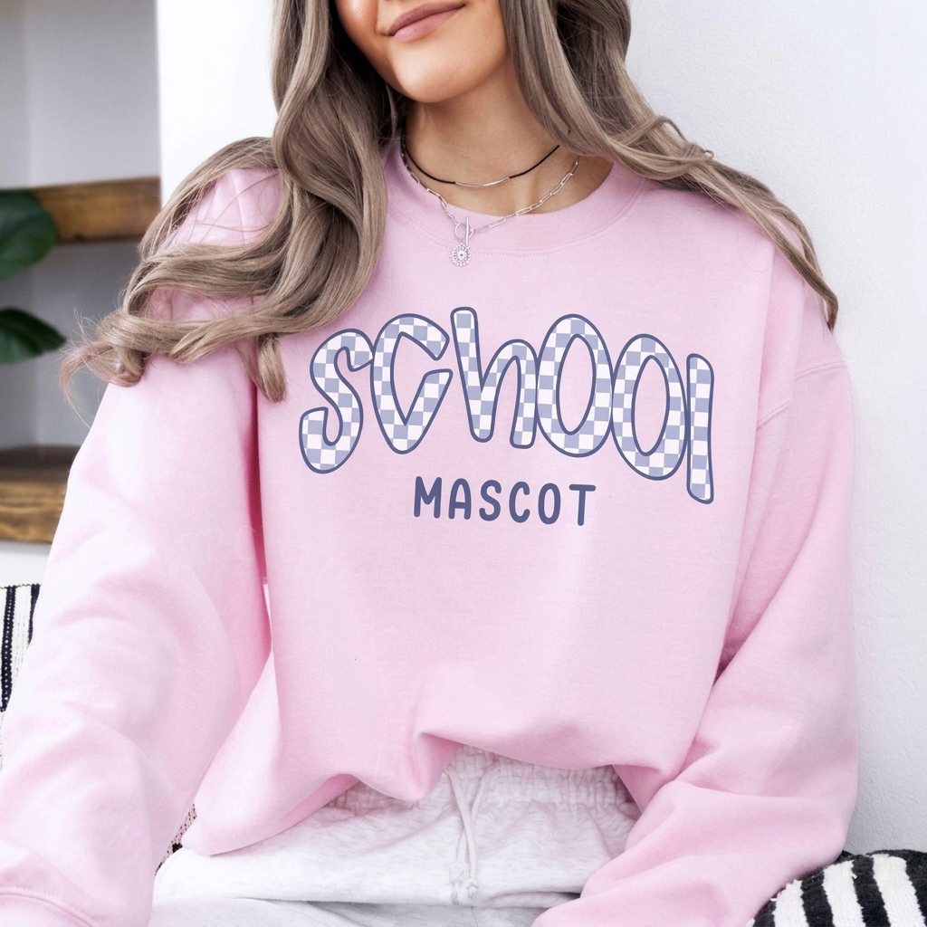 Custom Checkered School Mascot Sweatshirt Preppy Checkered Pattern Game Day College Crewneck