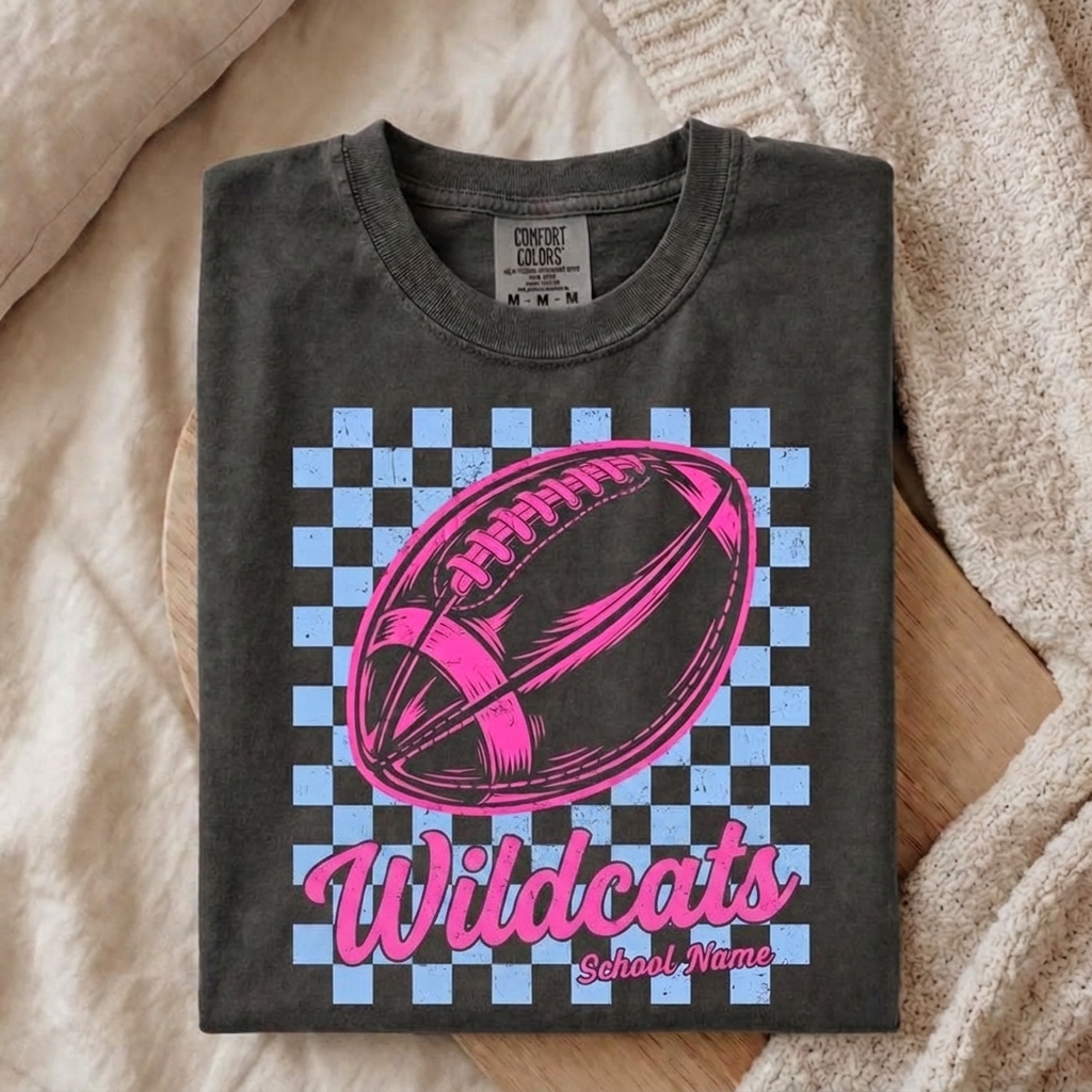 Custom Mascot Checkered Football Sweatshirt Vintage Game Day Crewneck