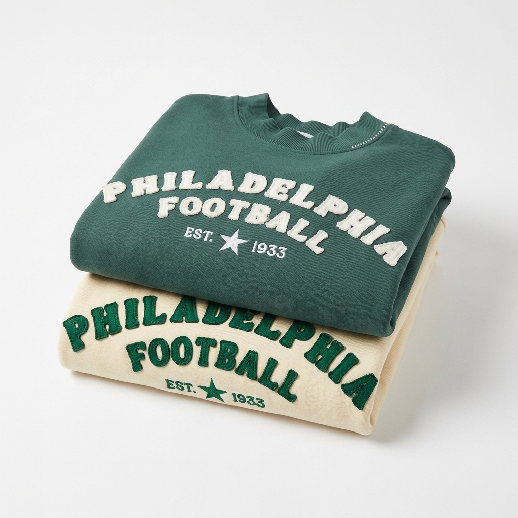Custom Football Chenille Applique Mock Neck Sweatshirt Vintage Game Day Crewneck