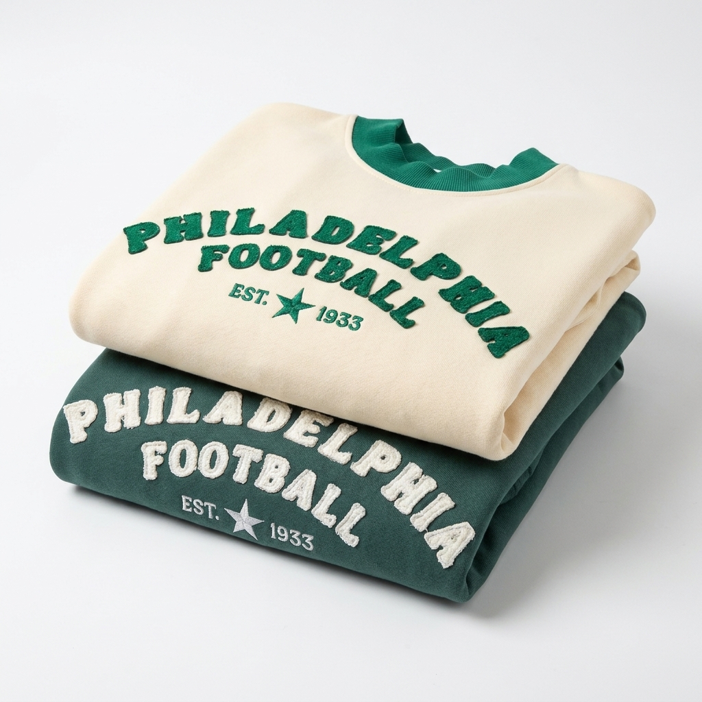 Custom Football Chenille Applique Mock Neck Sweatshirt Vintage Game Day Crewneck
