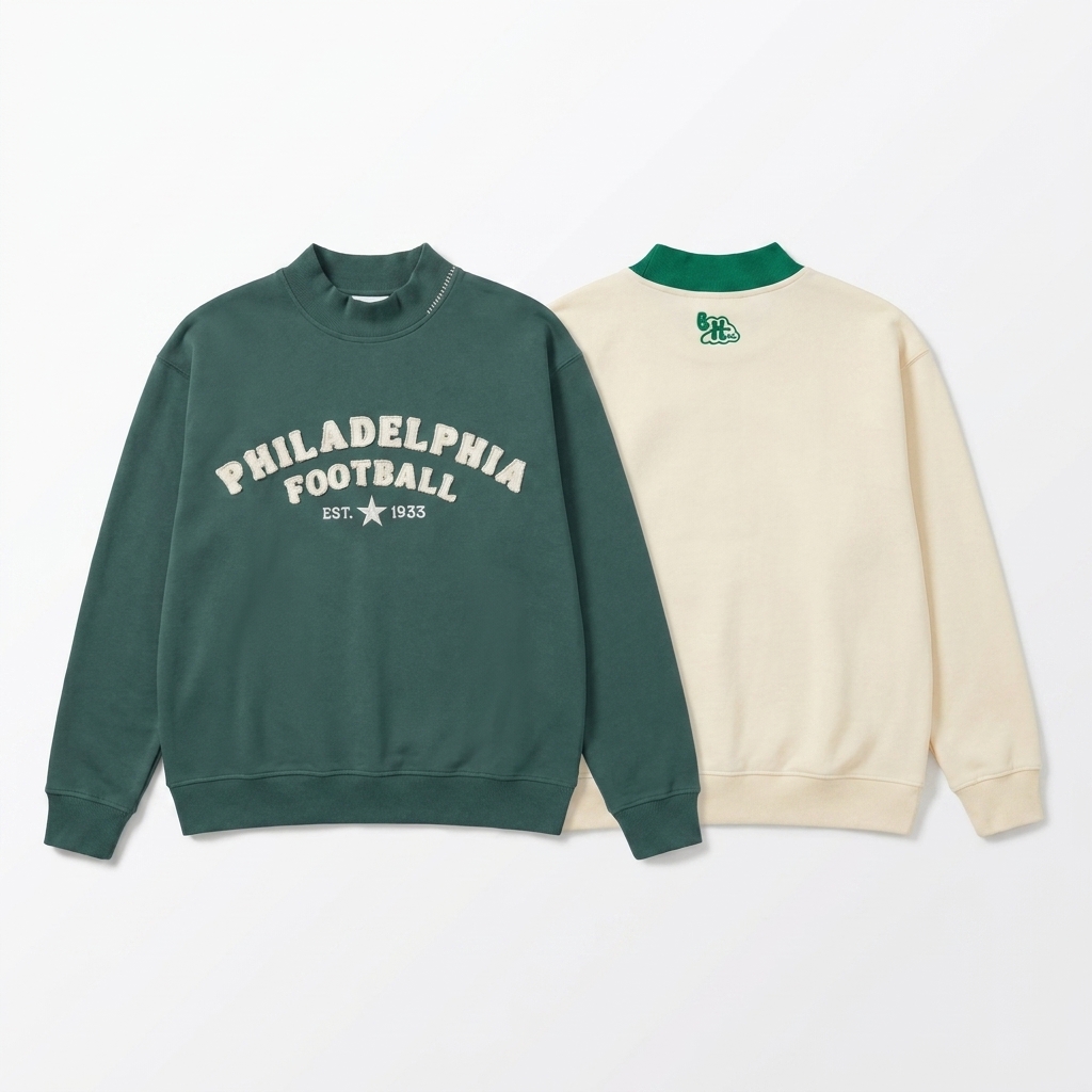 Custom Football Chenille Applique Mock Neck Sweatshirt Vintage Game Day Crewneck