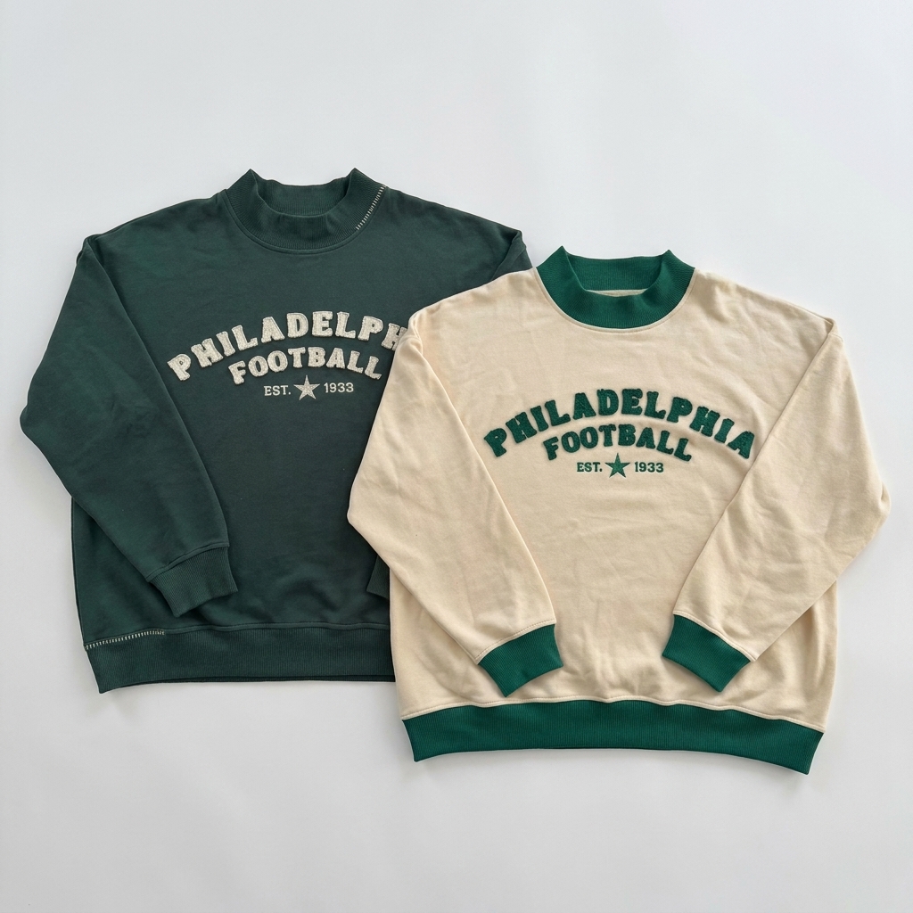 Custom Football Chenille Applique Mock Neck Sweatshirt Vintage Game Day Crewneck