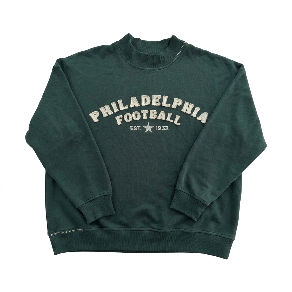 Custom Football Chenille Applique Mock Neck Sweatshirt Vintage Game Day Crewneck