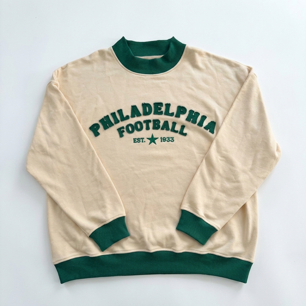 Custom Football Chenille Applique Mock Neck Sweatshirt Vintage Game Day Crewneck