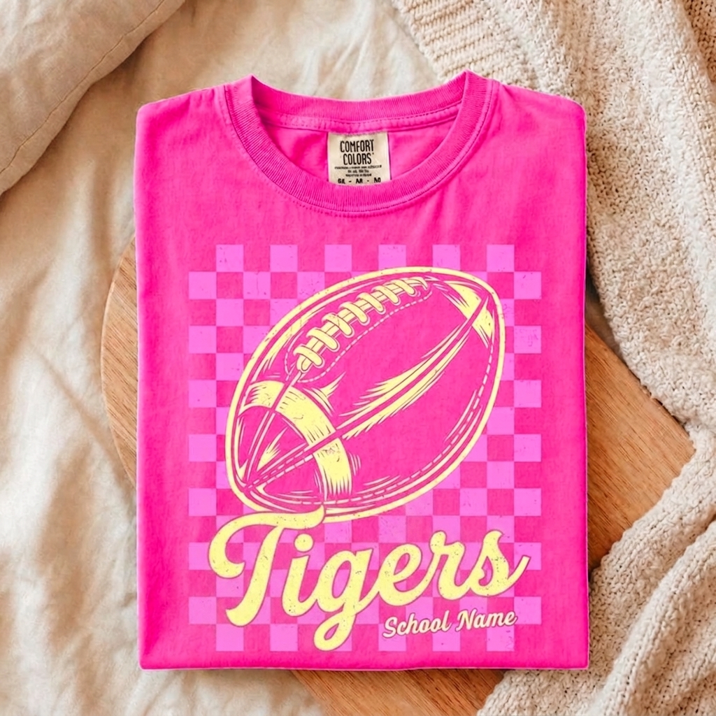 Custom Mascot Checkered Football Sweatshirt Vintage Game Day Crewneck