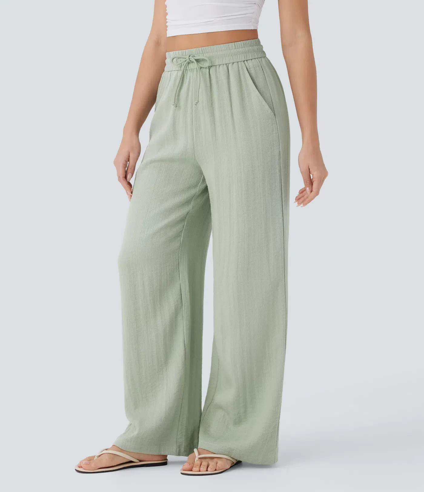 ⏰Store Closing Clearance⚡8 Pack for $28⚡High Waisted Drawstring Pocket Wide Leg Casual Linen-Feel Pants