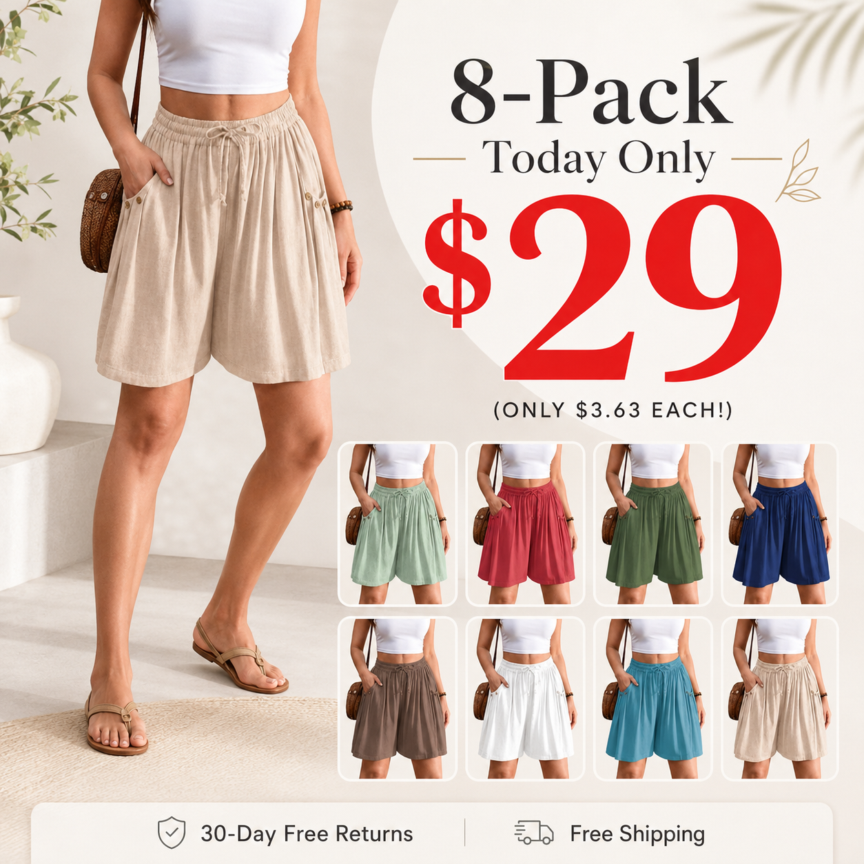 Women’s Linen Blend Shorts Wide Leg High Waisted 5