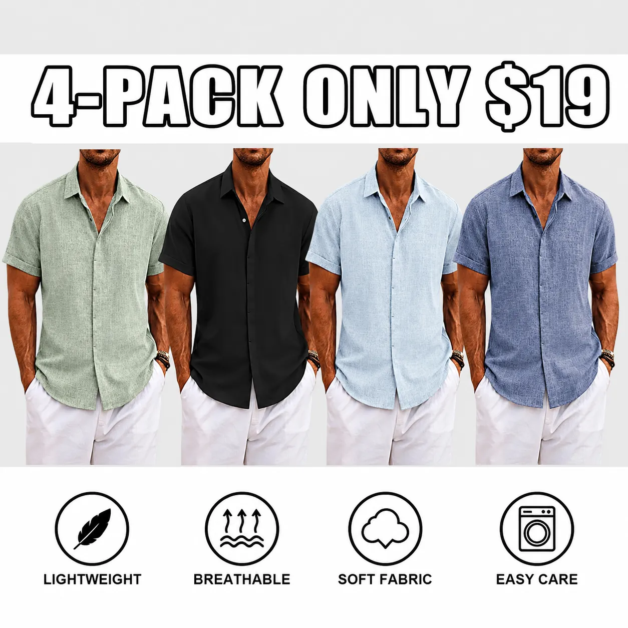 Men's Linen Shirts Short Sleeve Casual Shirts Button Down Shirt