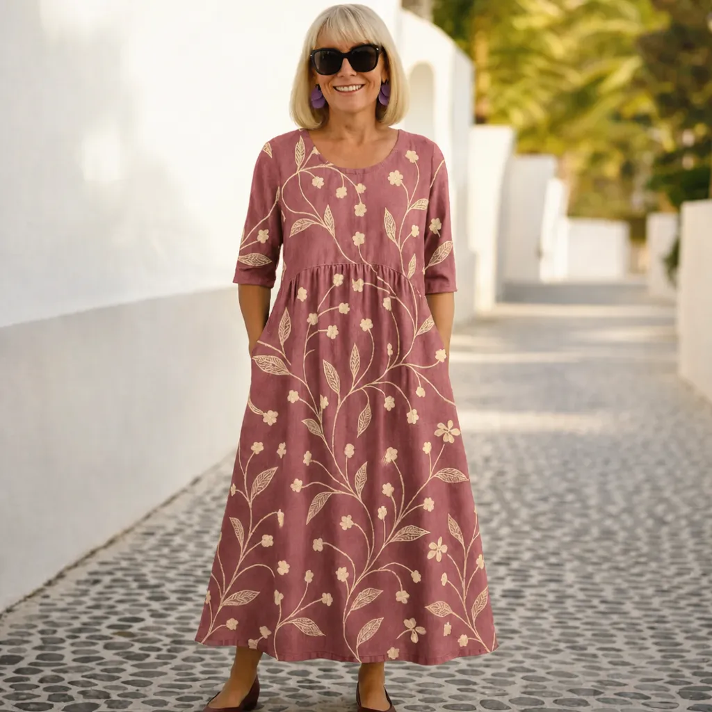 New Arrivals🔥Women's Casual Loose-fitting Patchwork Lace Trim Linen And Cotton Dress