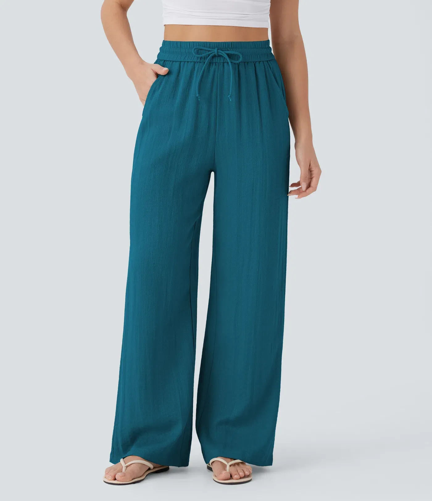 ⏰Store Closing Clearance⚡8 Pack for $28⚡High Waisted Drawstring Pocket Wide Leg Casual Linen-Feel Pants