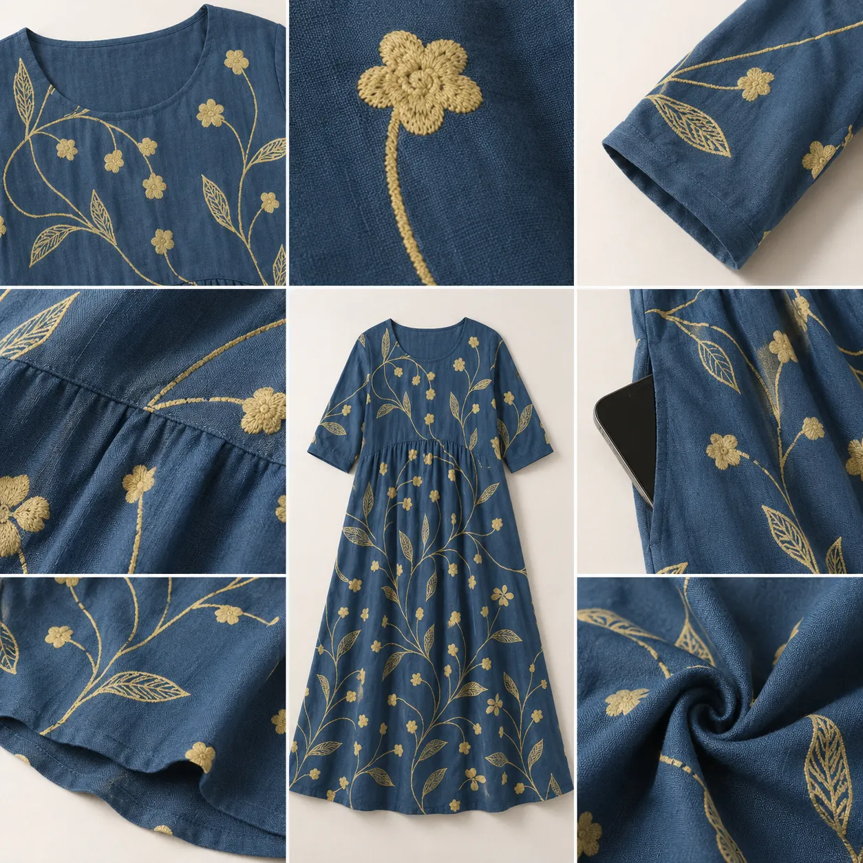 New Arrivals🔥Women's Casual Loose-fitting Patchwork Lace Trim Linen And Cotton Dress