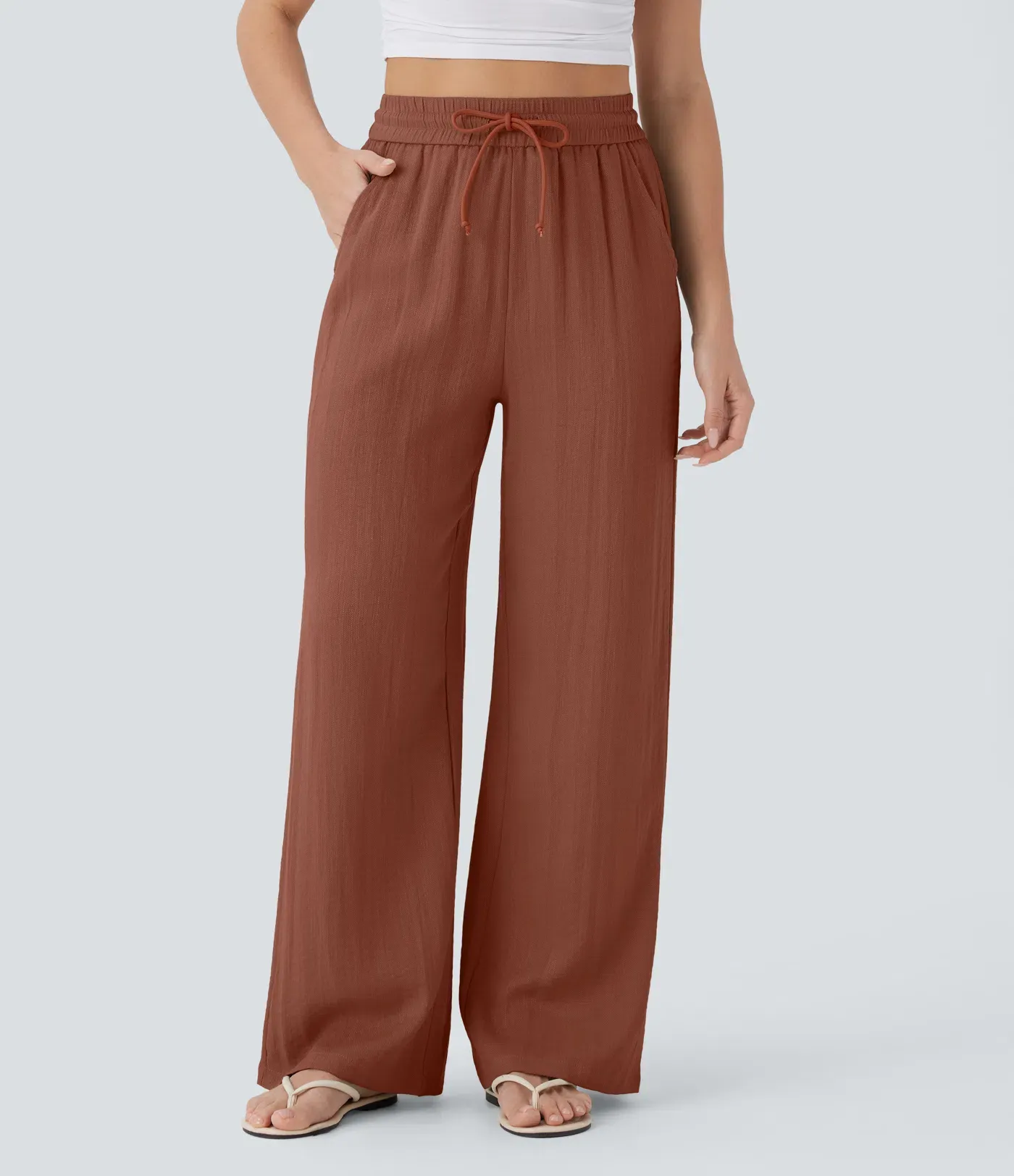 ⏰Store Closing Clearance⚡8 Pack for $28⚡High Waisted Drawstring Pocket Wide Leg Casual Linen-Feel Pants