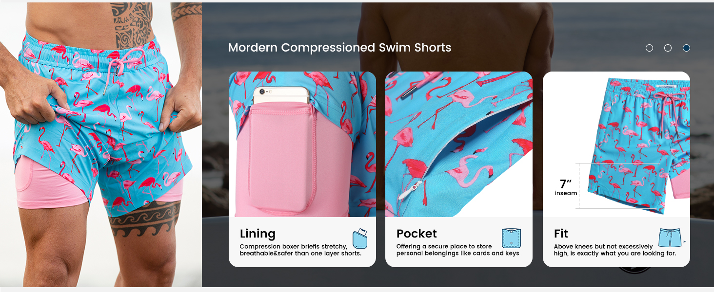 2 in 1 Mens Swim Trunks 7 Inch Swim Shorts