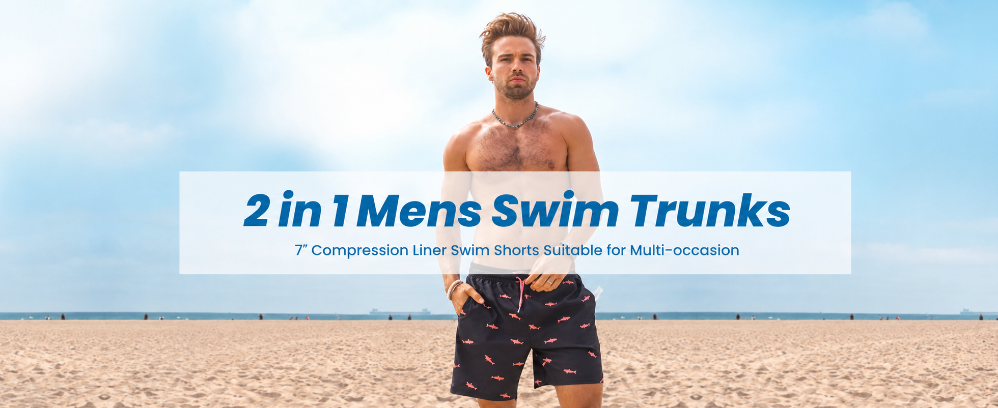 2 in 1 Mens Swim Trunks 7 Inch Swim Shorts