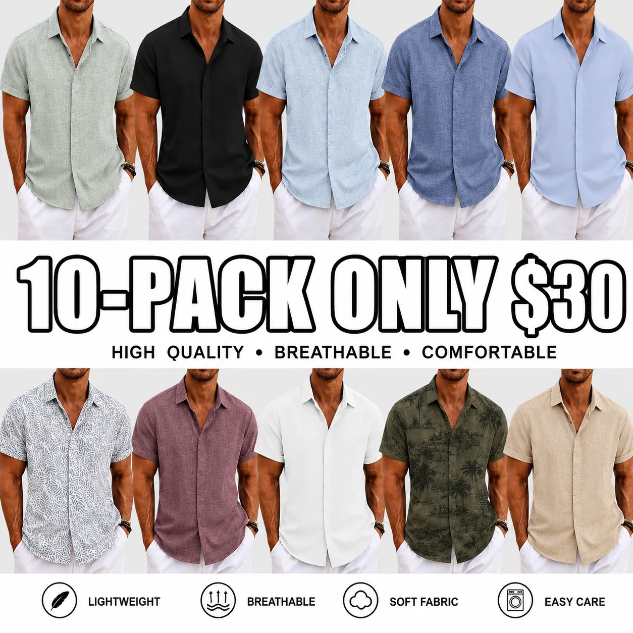 Men's Linen Shirts Short Sleeve Casual Shirts Button Down Shirt