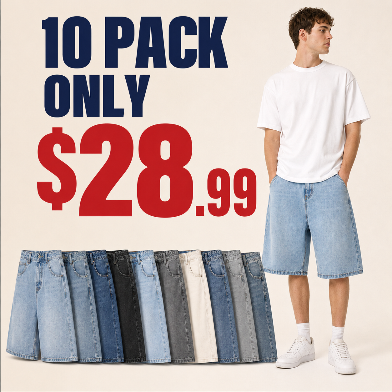 ⚡10 Pack for $28.99⚡Men's Baggy Denim Shorts