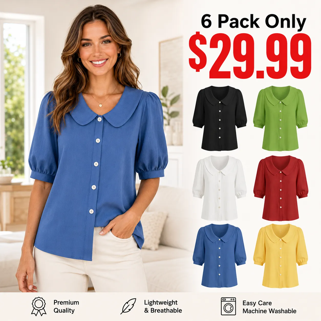 Women's Peter Pan collar button-down shirt-Stylish, elegant, beautiful, and comfortable, suitable for various occasions