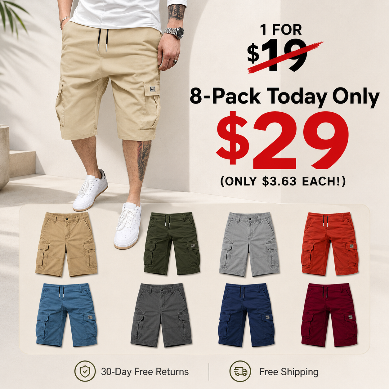 Men's Shorts Set - Slanted Pockets - Versatile Casual Wear